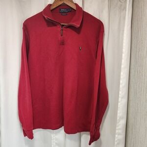 Polo‎ Ralph Lauren Mens Large Estate Rib 1/4 Zip Pullover Sweater Red Flesh Pony